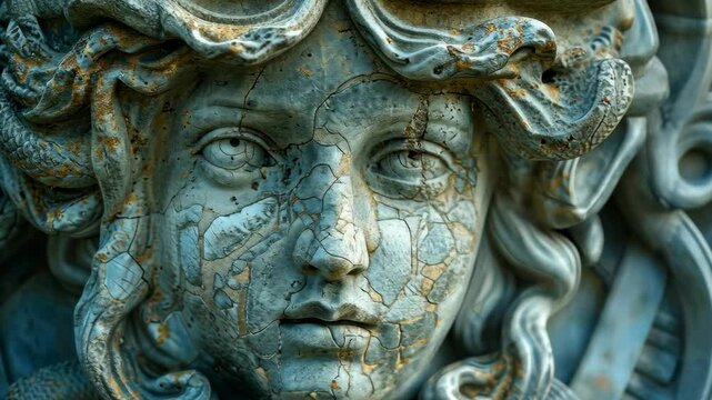 Exploring the intricate details of Medusa's petrifying gaze in ancient artwork