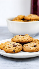 chocolate chip cookies on white plate