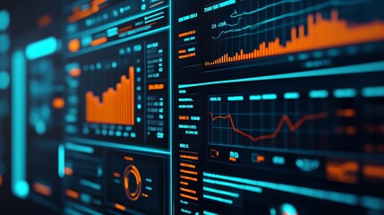 Obraz premium Futuristic interface showing realtime customer satisfaction levels, graphs and feedback points floating around, service quality, customer analytics