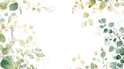 Obraz premium A wedding frame illustration with hand-drawn botanical elements, including vines and leaves, creating a soft, romantic border on a clean white background.
