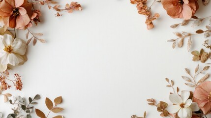 A wedding frame template with customizable text areas and soft botanical details in the corners, ideal for creating personalized wedding invitations.