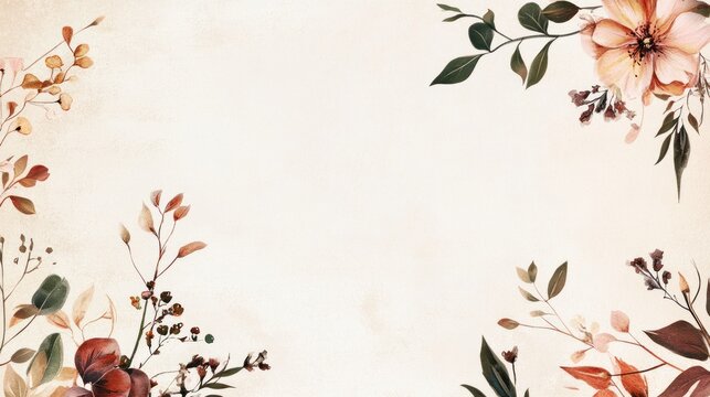 A wedding frame template with customizable text areas and soft botanical details in the corners, ideal for creating personalized wedding invitations.