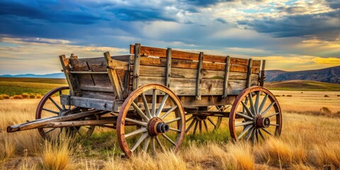 Fototapeta premium Rusty and decaying wooden wagon abandoned in a field