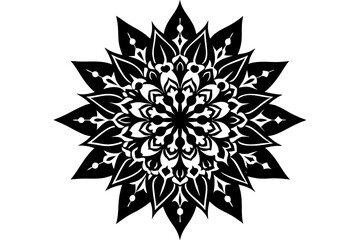 Ornamental luxury linocut mandala silhouette black vector art illustration