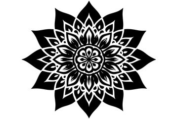 Ornamental luxury linocut mandala silhouette black vector art illustration