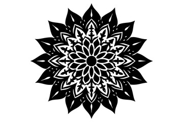 Ornamental luxury linocut mandala silhouette black vector art illustration