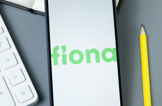 New York, USA - 30 August 2024: fiona Logo on Phone Screen, Company Icon on Display