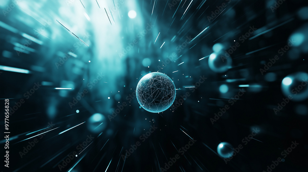 Aufkleber a series of luminous, floating orbs surrounded by translucent, angular shards, all set against a dar