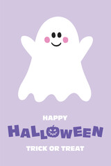 Halloween greeting card with funny hand drawn ghost. Vector illustration