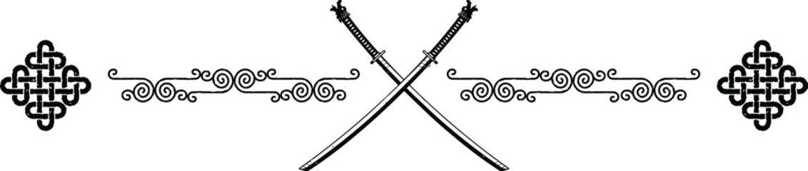 Knot Header - Crossed Samurai Katana Swords
