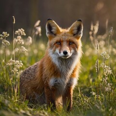Obraz premium red fox in the grass