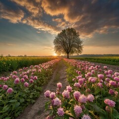 Fototapeta premium sunset in the field