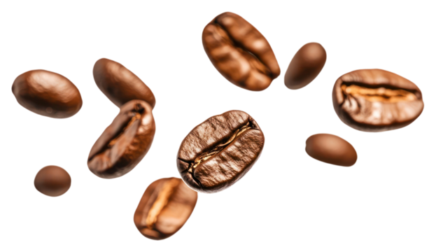 PNG Coffee beans floating background white white background.