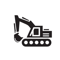 Naklejka premium Excavator vector silhouette. Construction excavator vector design. Excavator logo, icon isolated on white background.