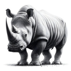Obraz premium 흰 배경, 코뿔소, 펜슬 드로잉 (White background, Rhinoceros, pencil drawing)