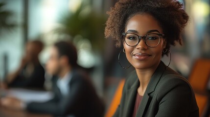 Fototapeta premium confident businesswoman in a boardroom, leading a meeting on achieving business success