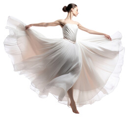 Naklejka premium Beautiful ballerina in a white silk skirt dancing recreation clothing.