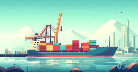 Cargo Ship at Dock with Cranes Loading Shipping Containers for Global Trade