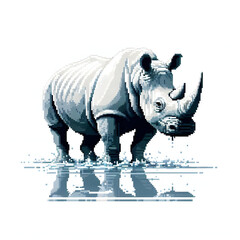 Fototapeta premium 코뿔소, 픽셀아트 (Rhinoceros, Pixel Art)