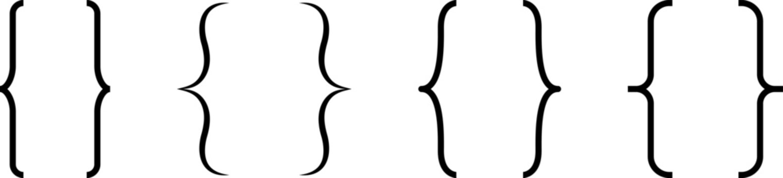 Curly braces, double symmetric brackets. Vector Typography symbols pair, frames for punctuation, maths, elements sign for text quote, mathematics.