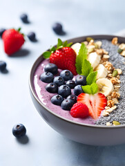 Fresh fruit smoothie granola breakfast in a bowl, healthy breakfast idea 