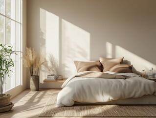 Minimalist Bedroom with Earthy Tones and Natural Light