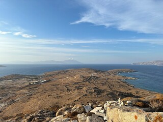Island mountain view over the blue Mediterranean sea