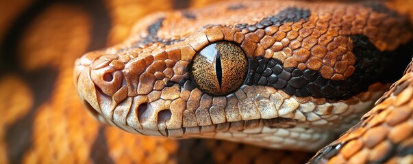 Fototapeta premium Close-up view of a boa constrictor's eye highlighting the intricate details and textures of its scales and intense gaze