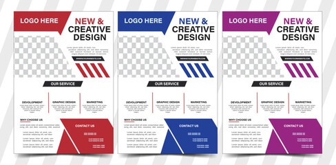 a bundle of 3 templates of different colors a4 flyer template, geometric business flyer and creative design, editable flyer template design, modern business flyer template