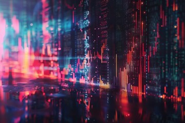 Obraz premium A cityscape with a lot of red and blue lights, generative ai image