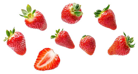 PNG Fresh strawberries flying in the air strawberry background fruit.