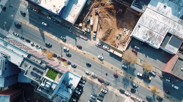 Aerial top down of Prospect Heights Brooklyn city skyline during fall in New York City NY