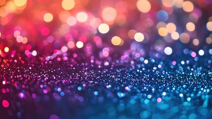 Abstract glitter background. A vibrant blend of multi-colored bokeh effects. Celebration and glamour concept. Template for festival invitation, greeting card, beauty advertising.