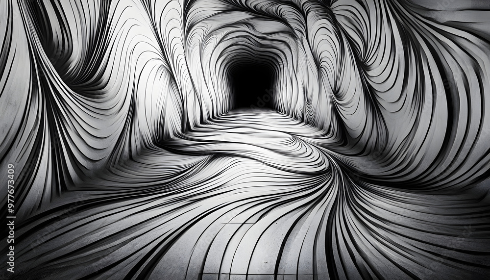 Wall mural black and white pattern with the illusion of movement objects