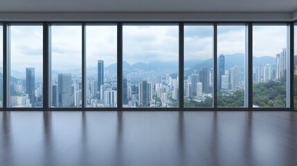 Naklejka premium A large city view with a lot of buildings and a large window