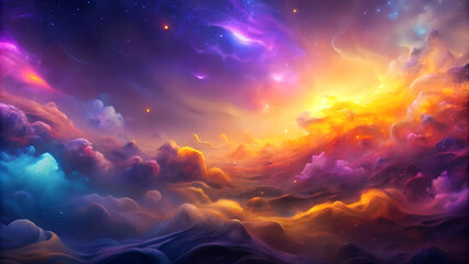 Abstract background with shimmering colors reminiscent of waves or flames. The colors transition from blue to purple and pink, creating a vibrant and dynamic effect.