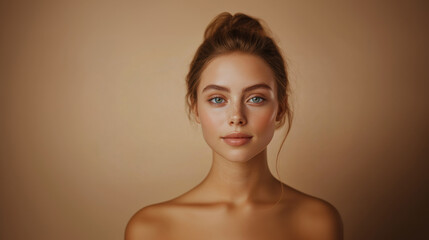 Beautiful young woman with striking blue eyes in warm setting