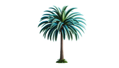 Obraz premium a tropical palm tree with vibrant green fronds and textured bark, casting a subtle shadow, isolated on a white background, evoking a tropical vibe
