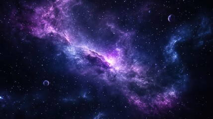 A beautiful, starry night sky with a purple galaxy in the background. The stars are scattered throughout the sky, creating a sense of depth and wonder. The image evokes a feeling of awe