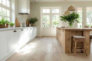 white modern kitchens, Large windows. Luxury