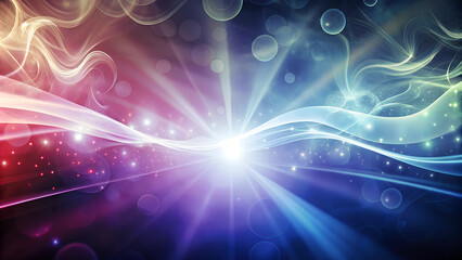 Abstract digital art with bright swirls of blue and purple hues, glowing dots and bokeh effects creating a cosmic atmosphere.