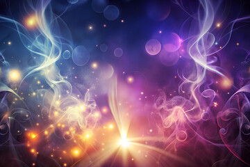 Abstract background with shimmering colors reminiscent of waves or flames. The colors transition from blue to purple and pink, creating a vibrant and dynamic effect.