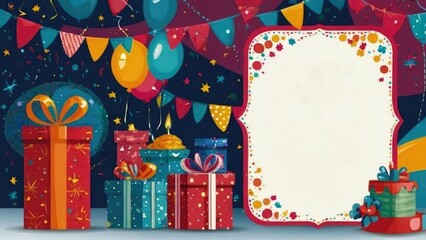 fun birthday invite with cake and confetti