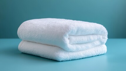 a stack of white towels on a blue surface