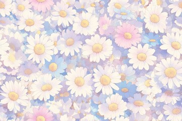 Pastel Colorful daisy Flower Watercolor Pattern Background. Wallpaper. Valentine's Day Banner. Abstract. Winter. Christmas