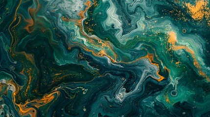 a painting of a green and yellow liquid with gold streaks on it's surface