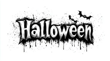 The word "Halloween" in gothic letters, simple vector graphics on white background.