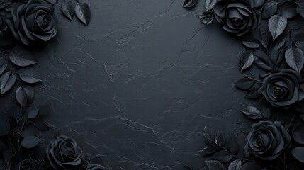 A black background with black roses and leaves