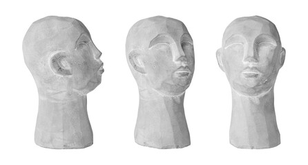 set plaster head gray for decoration on an isolated white background close-up