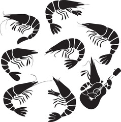 Obraz premium Black shrimp silhouette style vector illustration art with white background - Generative AI